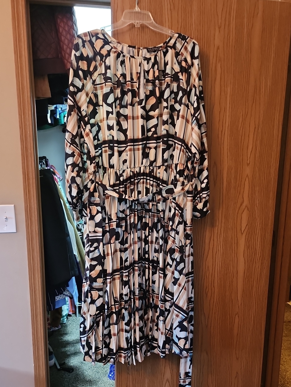 Eloquii Black, Cream & Tan Abstract Print Maxi Dress